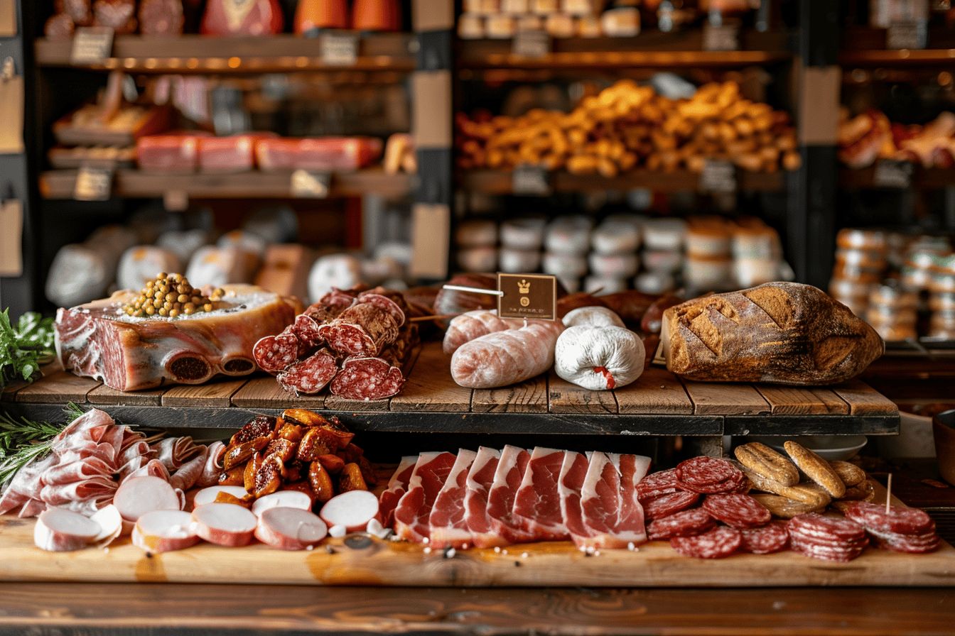 Viande fraîche et produits de charcuterie variés