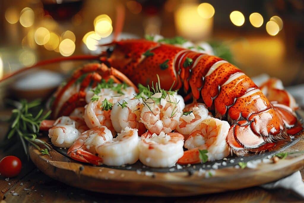 Crustacés et coquillages festifs sur une table