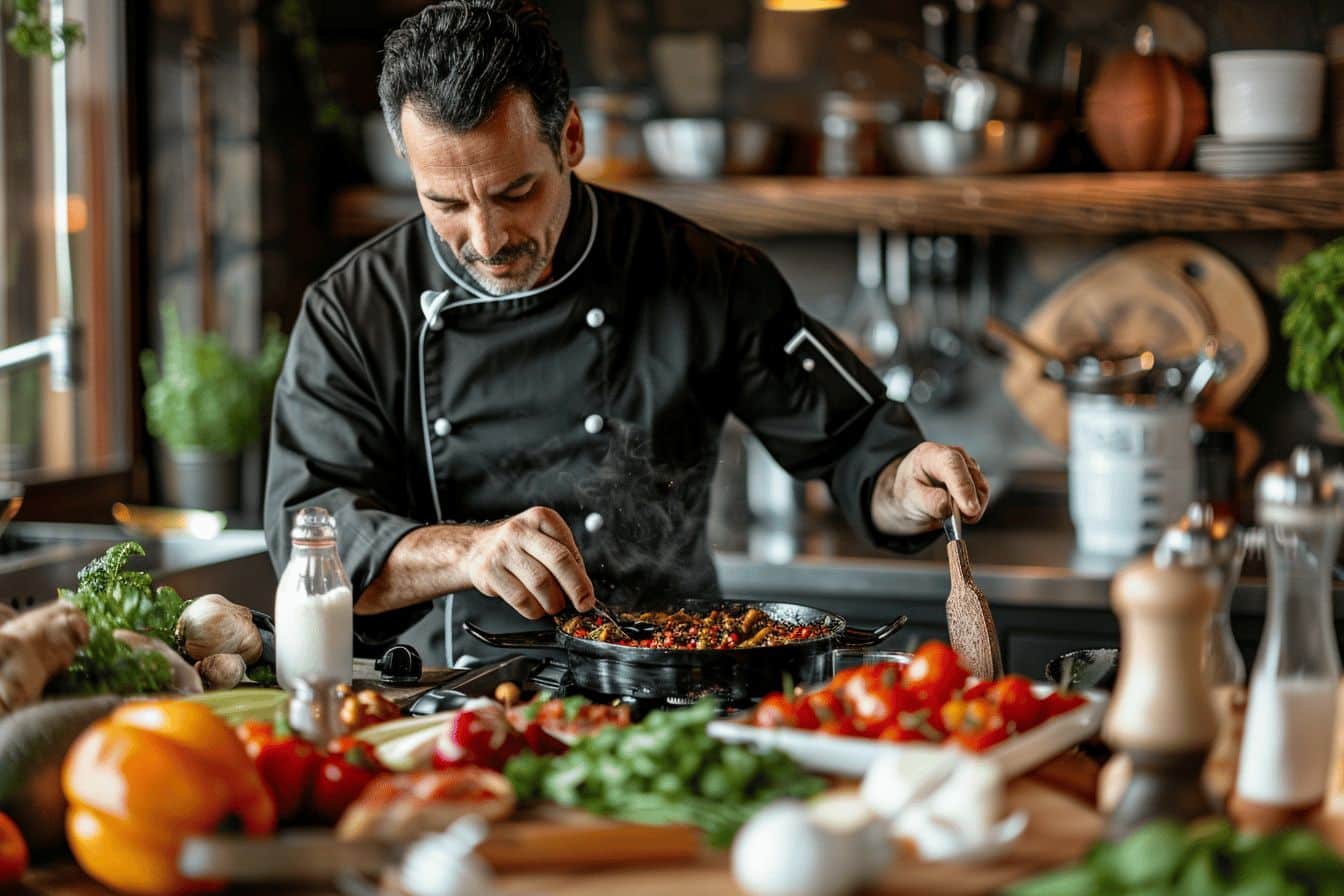 Cuisinier en formation dans une cuisine professionnelle