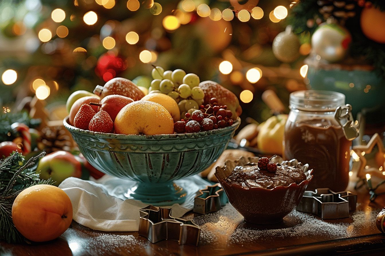 Enfants savourant un goûter festif de Noël  
Parents et enfants partageant un moment délicieux