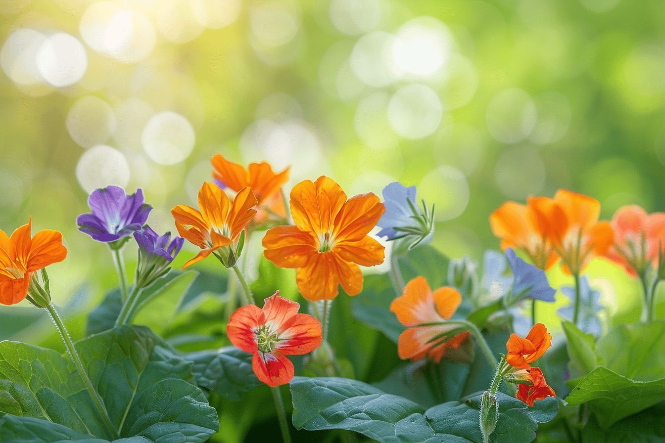 Fleurs colorées embellissant une salade fraîche