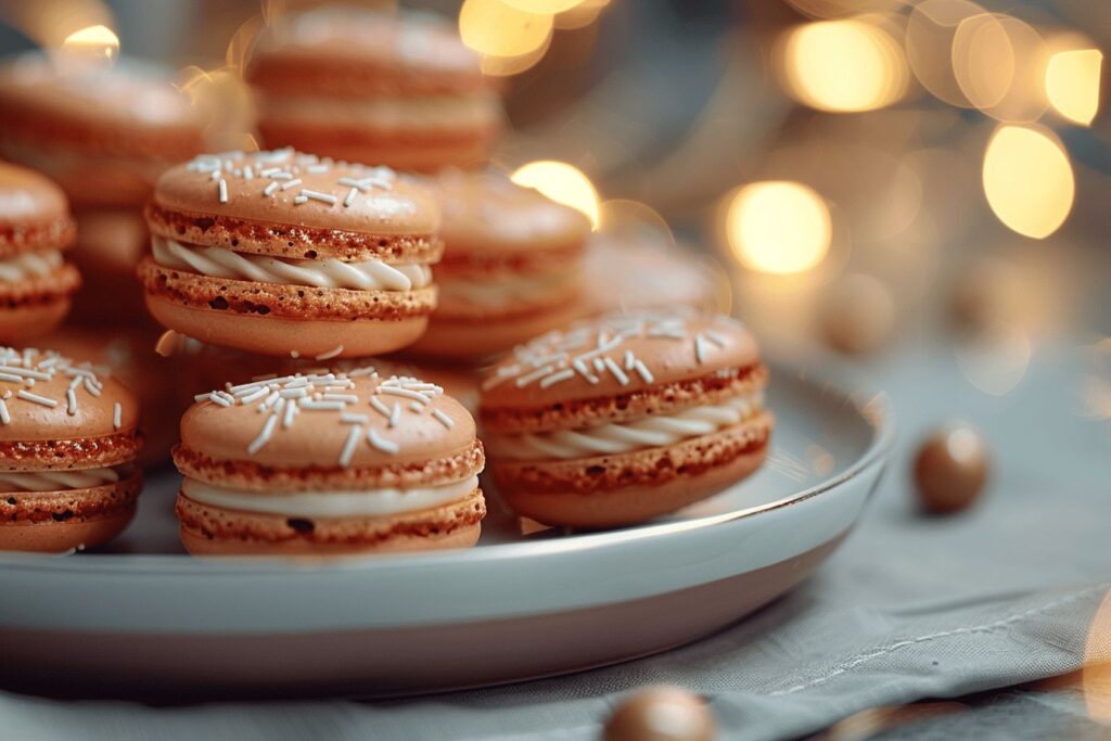 Macarons de différentes tailles alignés sur une table