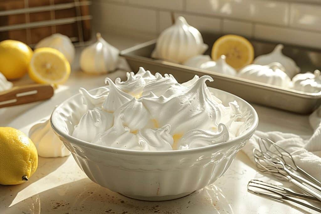 Meringues légères et dorées sur une assiette